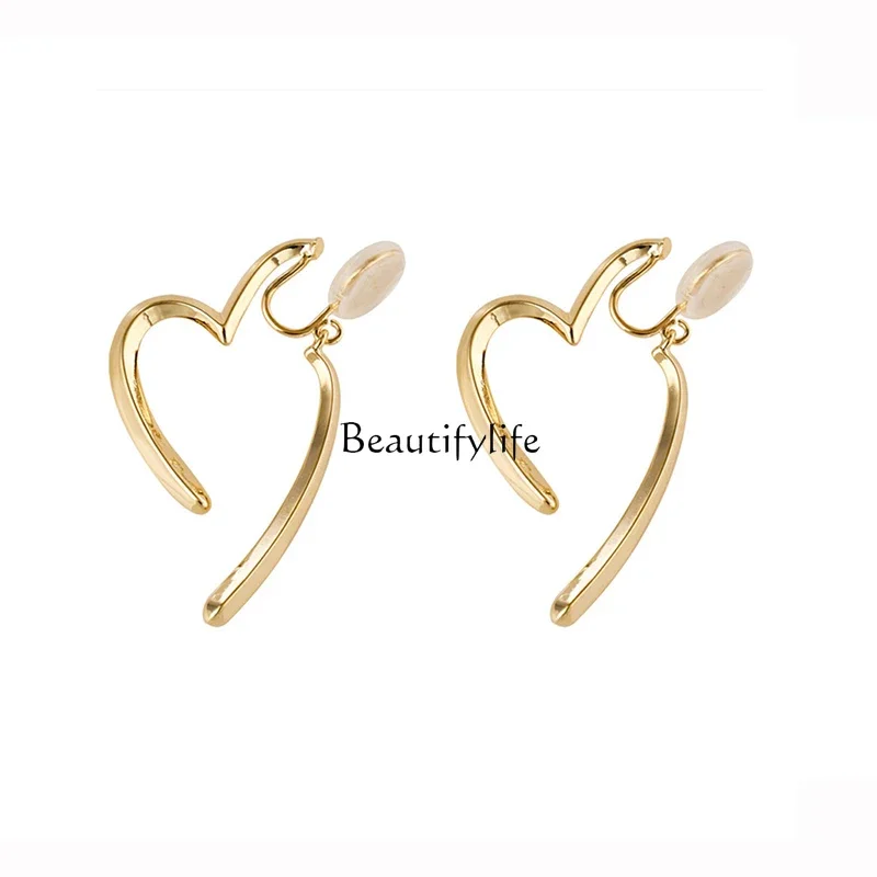 

Light luxury niche two wear fashion earrings metal love front and rear cross ear clips