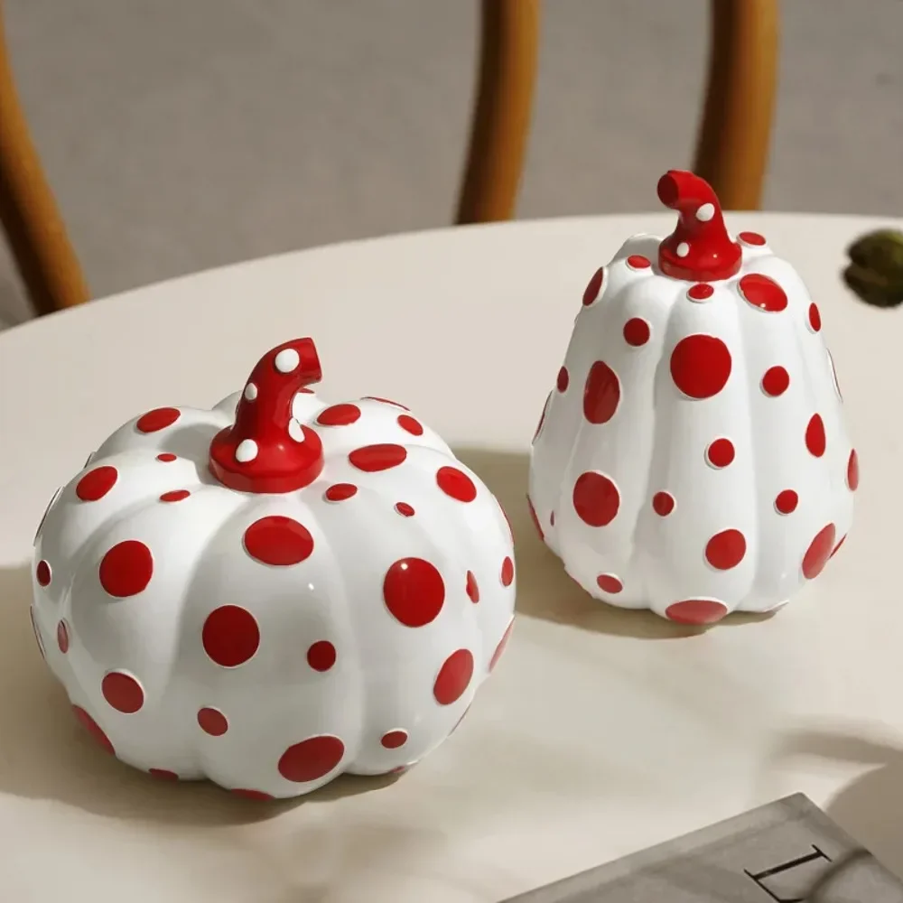 Colorful Polka-dot Resin Pumpkin Sculpture Craft Desktop Ornaments Modern Art Polka-dot Pumpkin Statue Home Aesthetic Decoration