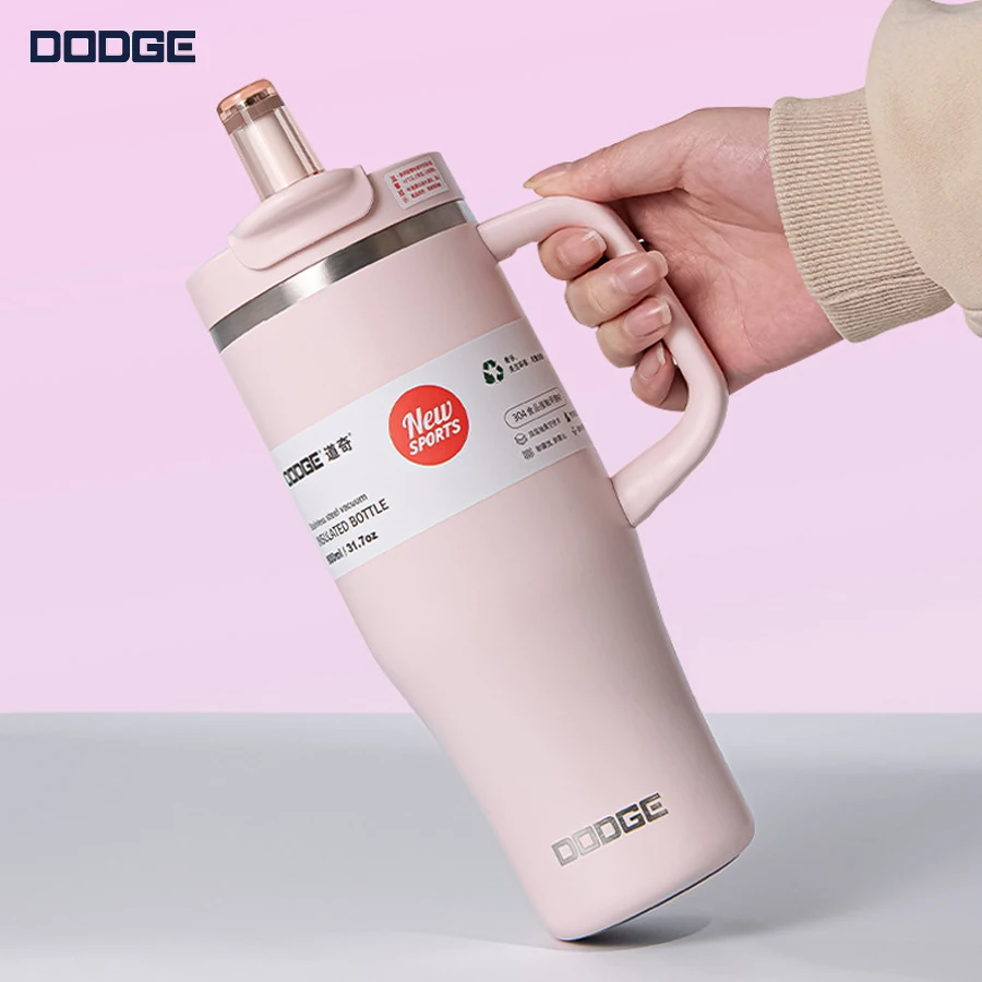 

DODGE 30oz/40oz Tumbler Bottle Stainless Steel Car Mug With Handle Straw Thermal Iced Travel Cup Vacuum Insulated Coffee Hot Cup