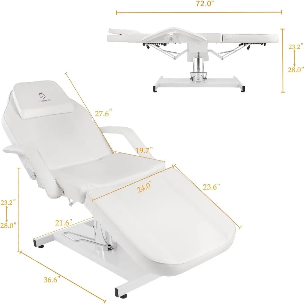 Facial Chair Hydraulic Tattoo Chair Adjustable Height Swivel Beauty Spa Bed for Extensions with Hydraulic Stool White