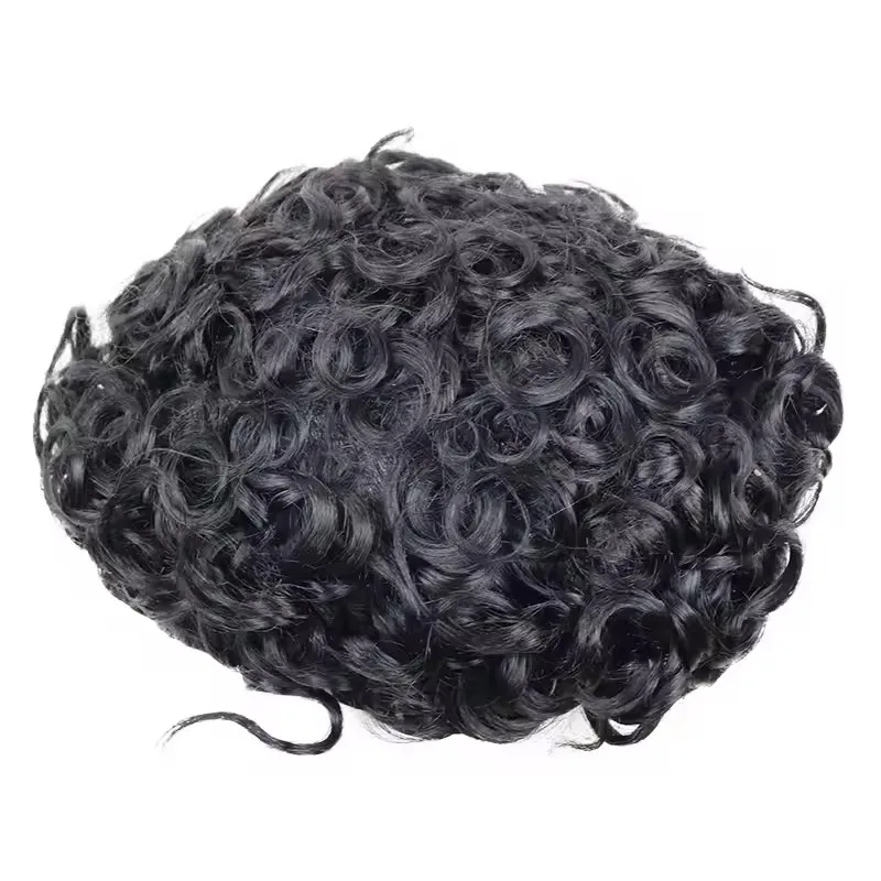 28 mm lockiges, unsichtbares, vollständig mit Schweizer Spitze versehenes Haarteil für Herren, atmungsaktiv, mit gebleichten Knoten, Toupet-Perücke, blond, braun, grau, 1b65, 100 % Echthaar. – Detail 3