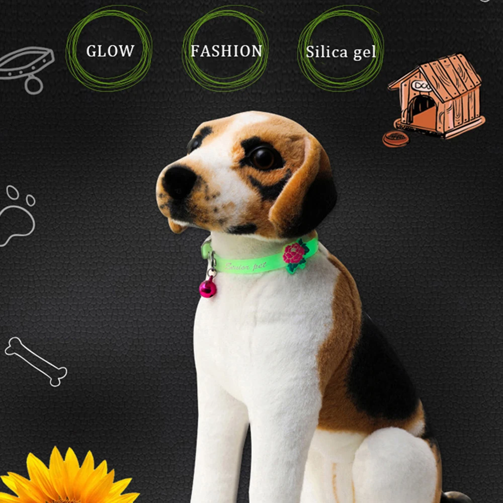 Luminous Cat Necklace Glowing Kitten Puppy Collar Anti-Lost Fluorescent Silicone with Bell Collar Neck Ring Pet Dog Cat Collar