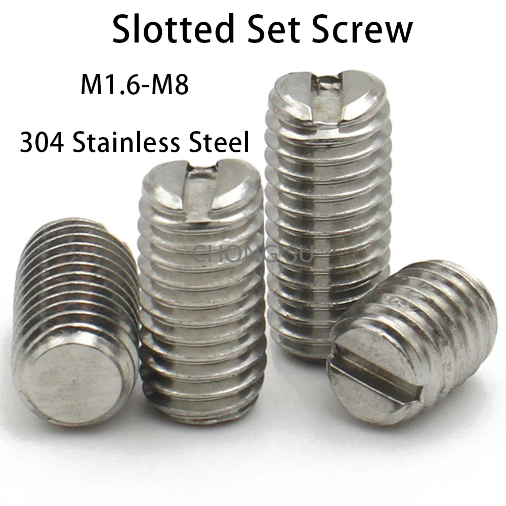 

12-80pcs/lot 304 Stainless Steel M2 M2.5 M3 M4 M5 M6 M8 Slotted Head Set Screw Flat Point Set Grub Screw Headless Set Screws