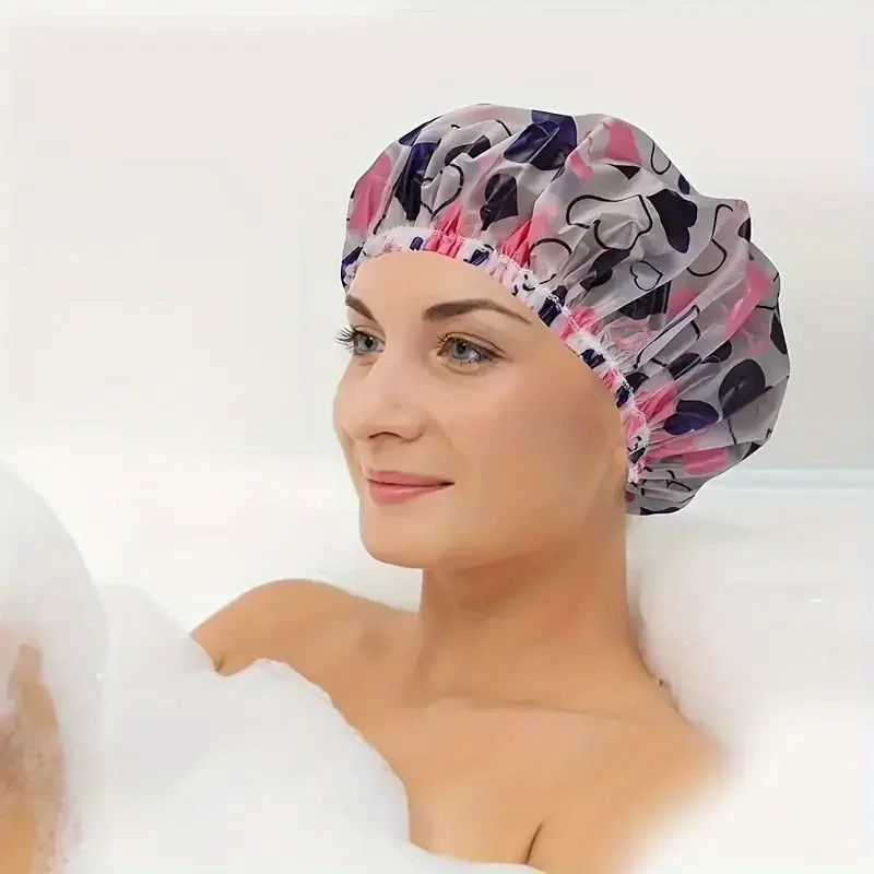 Reusable Waterproof Shower Cap for Women EVA Hair Hat with Elastic Band Large Long Hair Protector Bath Spa Gift for Ladies