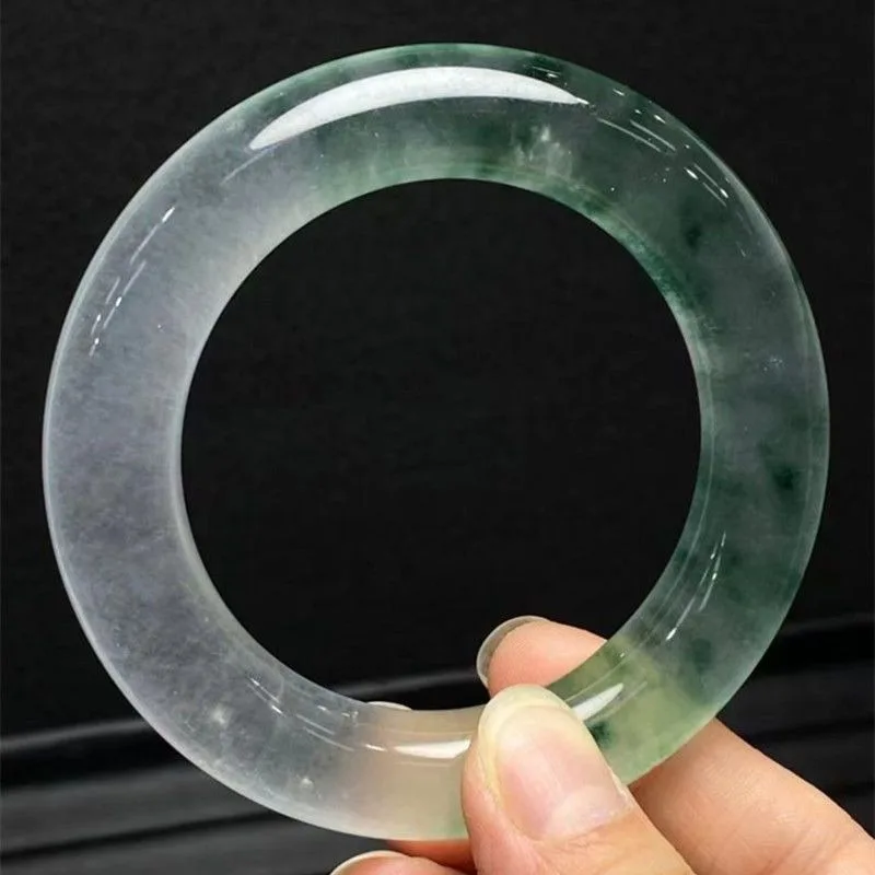 

Браслет с натуральным плавающим цветком, женский нефритовый браслет изумрудного льда с толстой круглой полосой