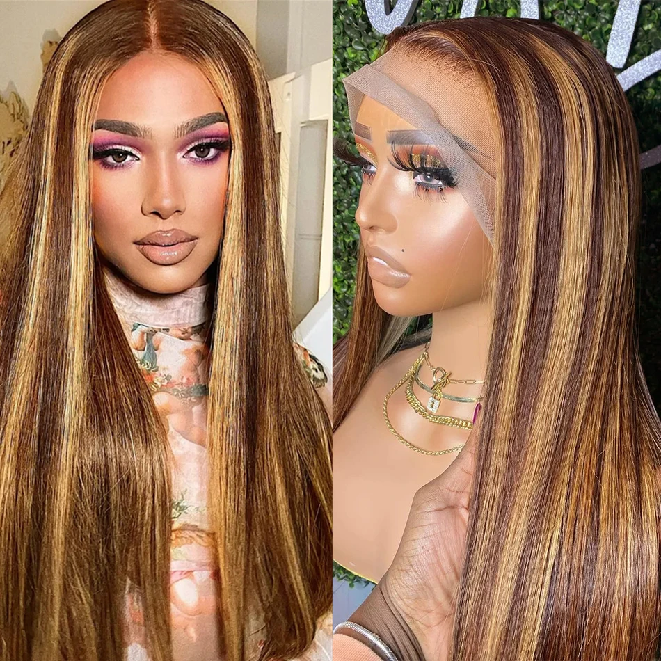 

Honey Blonde Highlight Wigs Human Hair 13x6 Hd Lace Frontal Wig PrePlucked 30 36 Inch 13x4 Straight Lace Front Wigs For Women