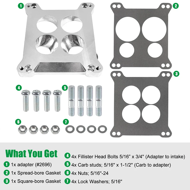 Edelbrock 2696 Carburetor Spacer Four-Hole Square-Bore to Spread
