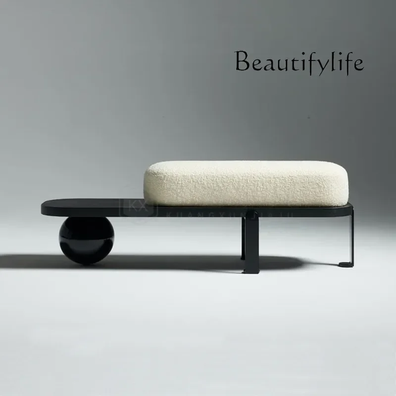 

N Nordic solid wood sofa chaise longue simple modern living room lazy bench light luxury bedroom bedside stool