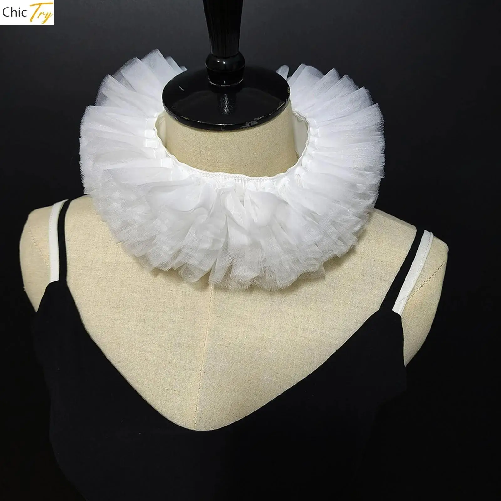 

Ретро тюлевой слой викторианский искусственный воротник, придворный викторианский ролевой костюм клоуна, костюм принцессы, аксессуары, кружевной воротник с рюшами