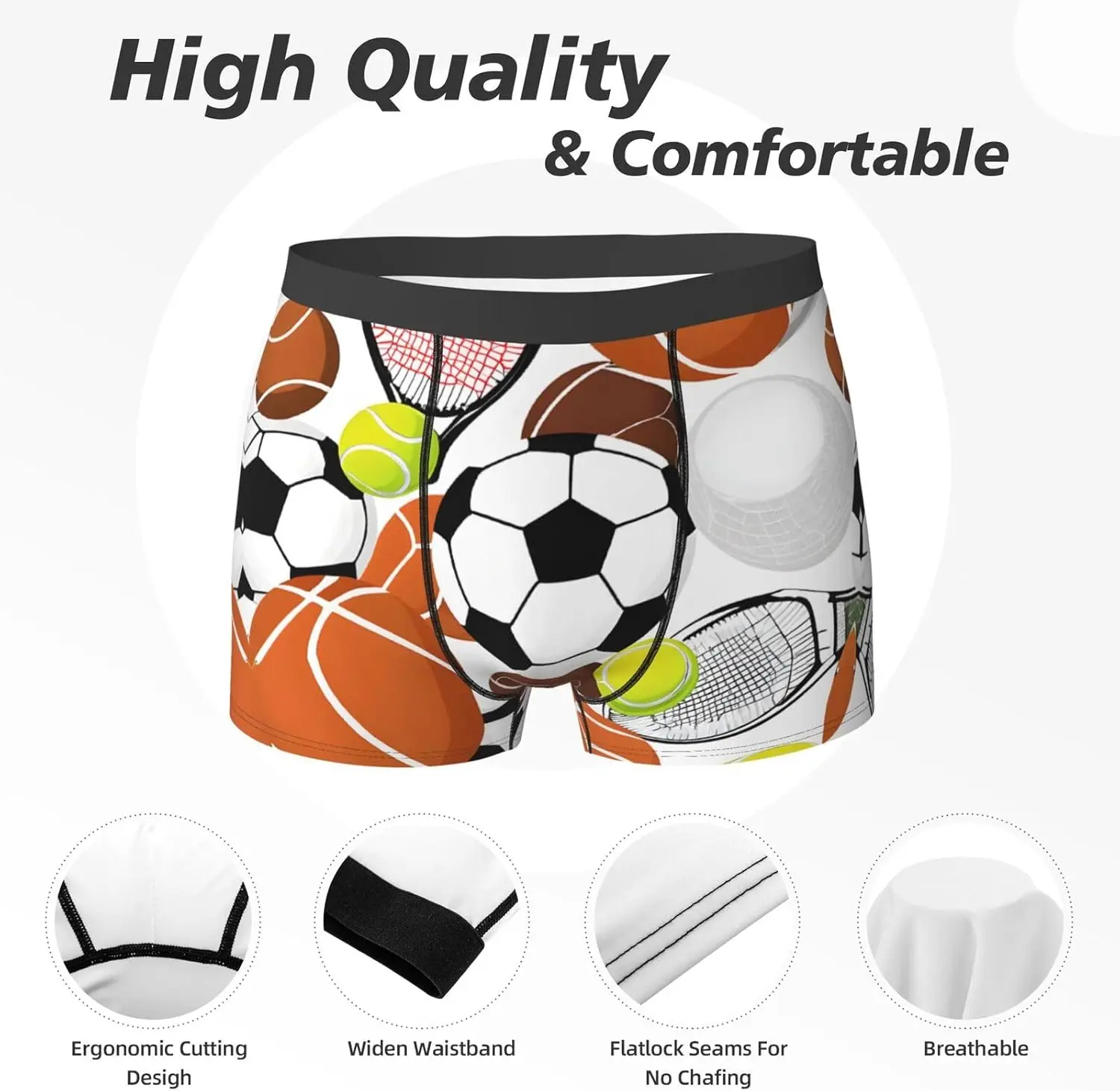 Sports Ball Print Men'S Boxer Briefs Lightweight Supportive Underwear For Daily Wear