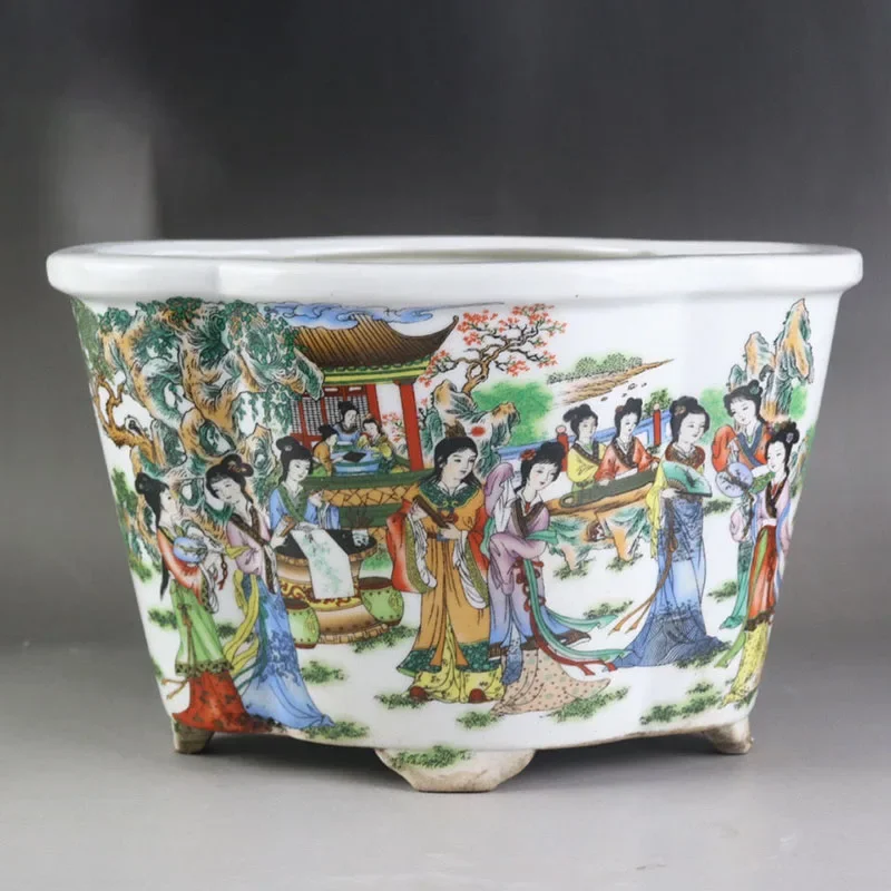 Douze épingles à cheveux dorées de la dynastie Qing, couleur poudre, Pot de fleur en céramique succulente, Collection de porcelaine Antique, décoration de salle de maison