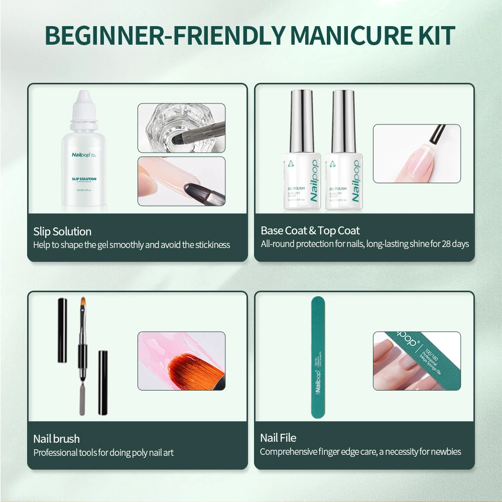 6-Farben-Poly-Nagelverlängerungs-Gel-Set, nacktes Rosa, transparent, komplettes Starter-Set mit Base-Top-Mantel für Anfänger, Nagel-DIY-Frauen-Geschenke