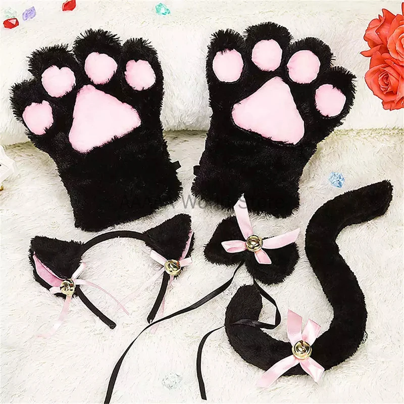 Anime Cosplay Costume Accessory Hairwear Hairbands With Cat Ears  Fantasy Set Maid Lolita Plush Glove Tail Paw Ear for Purim