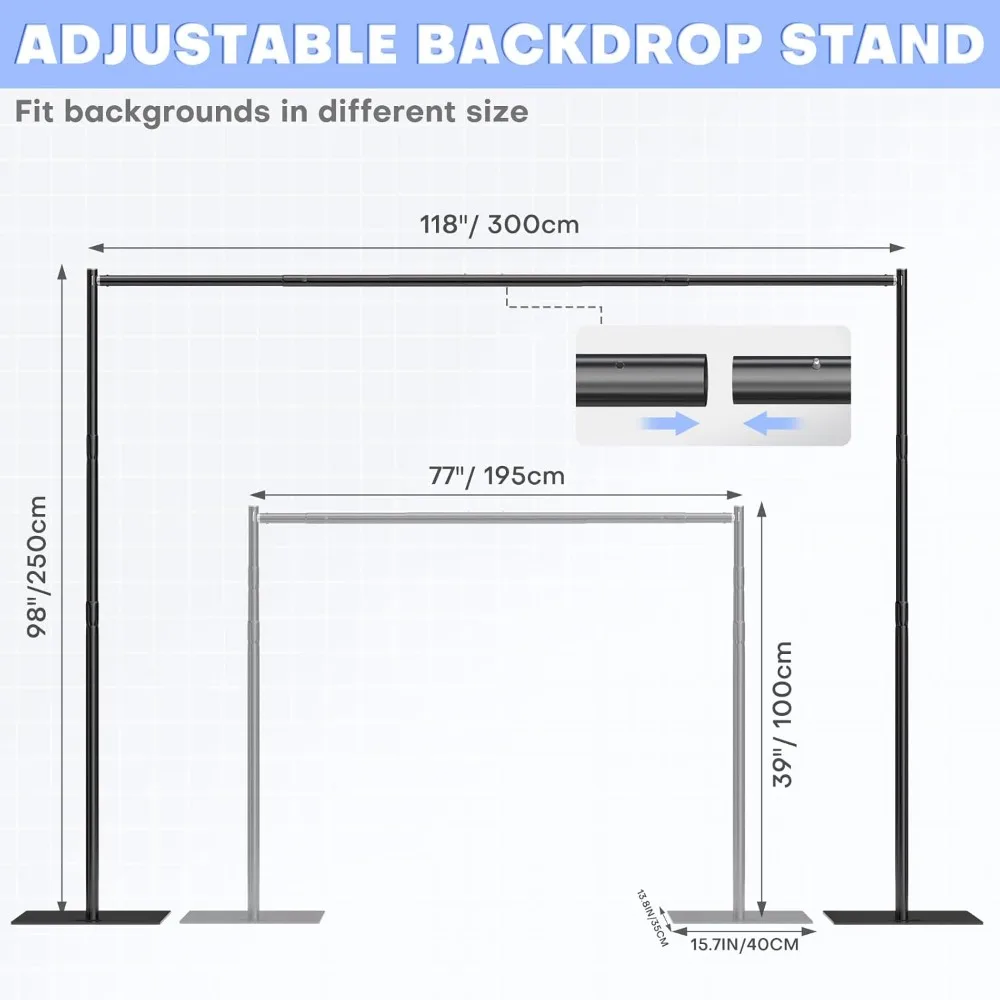 Pipe and Drape Backdrop Stand Kit 8x10ft Adjustable Photo Background Backdrop Stand Heavy Duty with Metal Base for Party Wedding