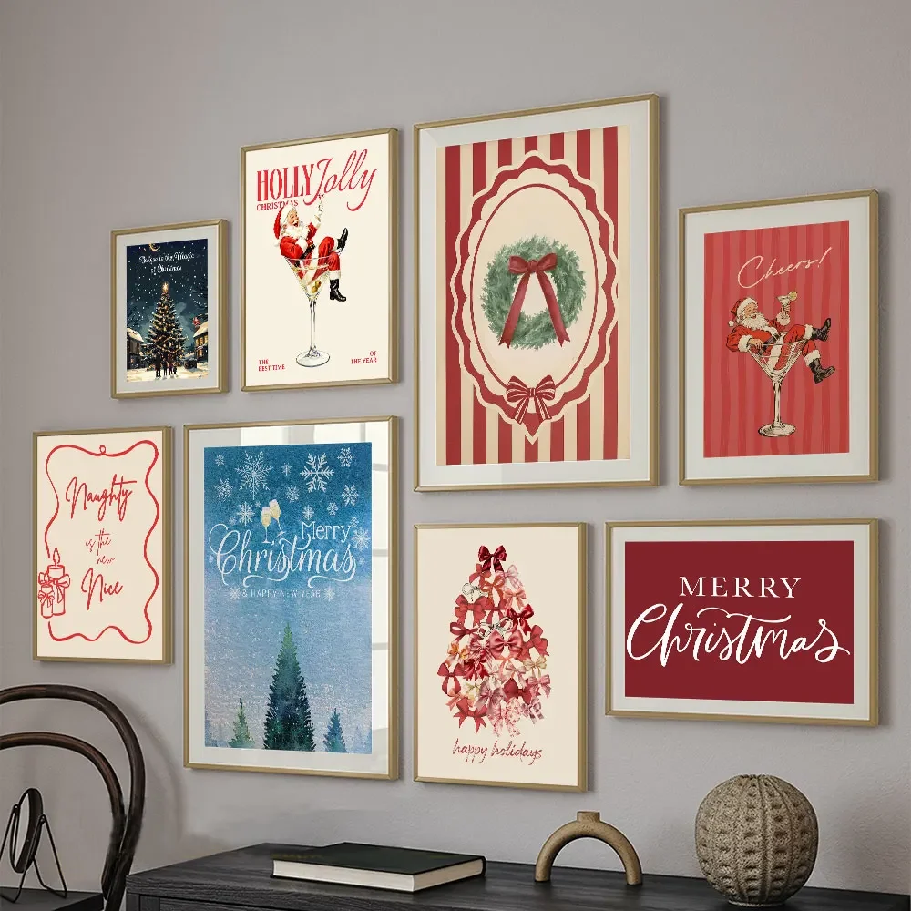 Cozy Christmas Winter Canvas Prints Poster Merry Christmas Santa Cocktail Farmhouse Prints Festival Wall Art Home Decor Poster