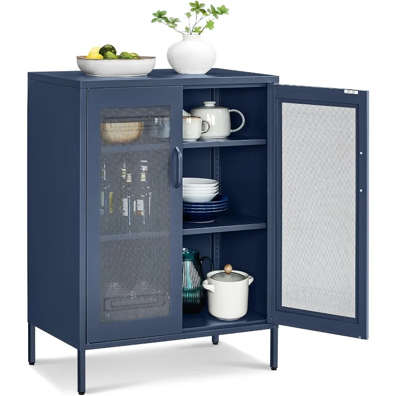 

Metal Storage Cabinet with Mesh Doors, Steel Display Cabinets with Adjustable Shelves for Bathroom Home Office