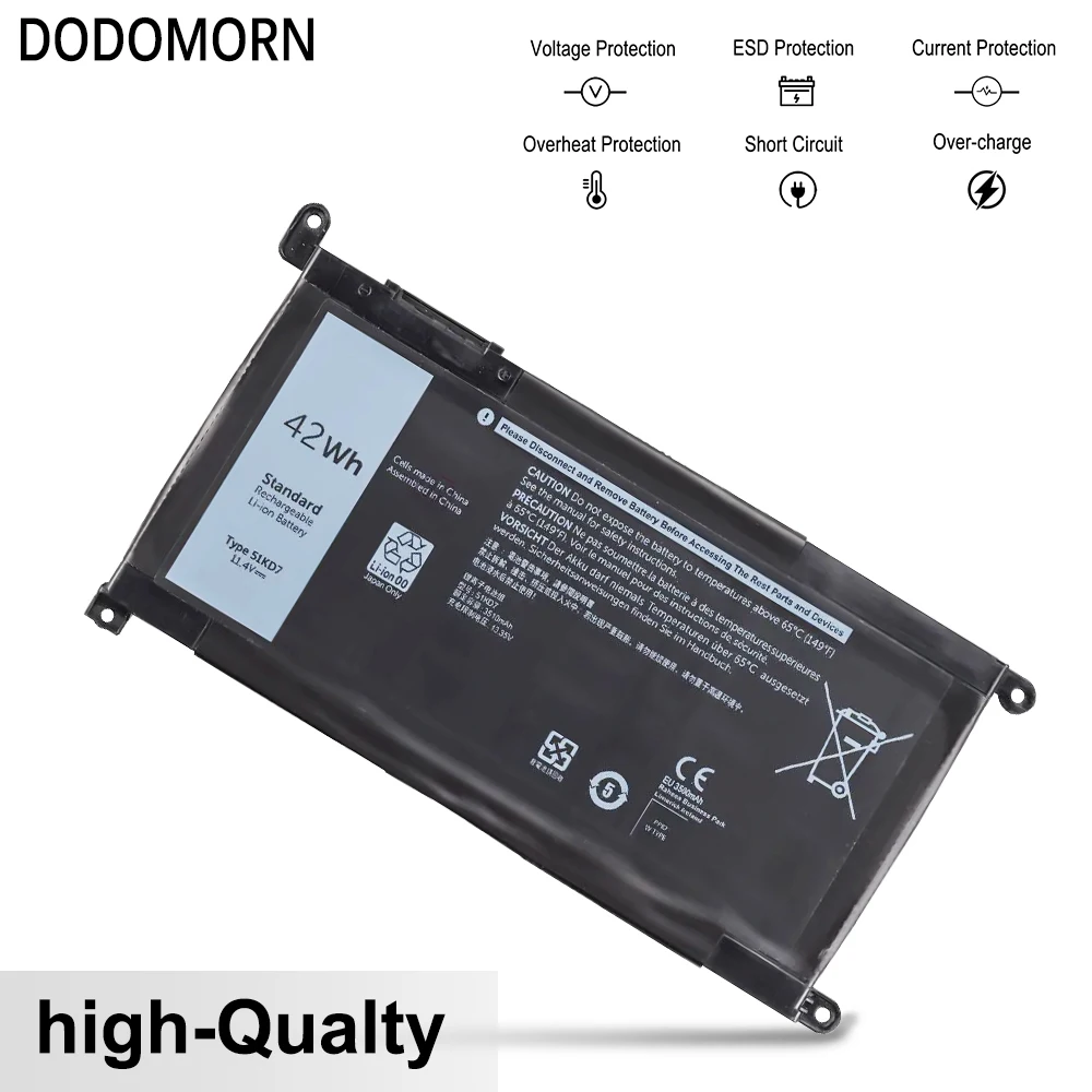 DODOMORN-Batterie pour ordinateur portable KD7 laquée, Dell Dnomebook 11, 3100, 3180, 3189, 5190/3181, 2 en 1,14, 3400,Latitude E5550 Series Notebook 42Wh