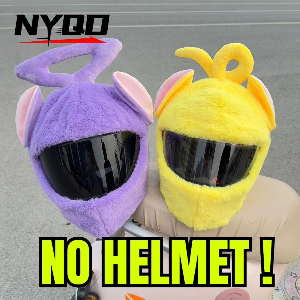 Cartoon Fluffy Plush Motorcycle Helmet Cover, Funny Full‑Face Helmet Protective Sleeve, ONLY COVER, Helmet Not Included