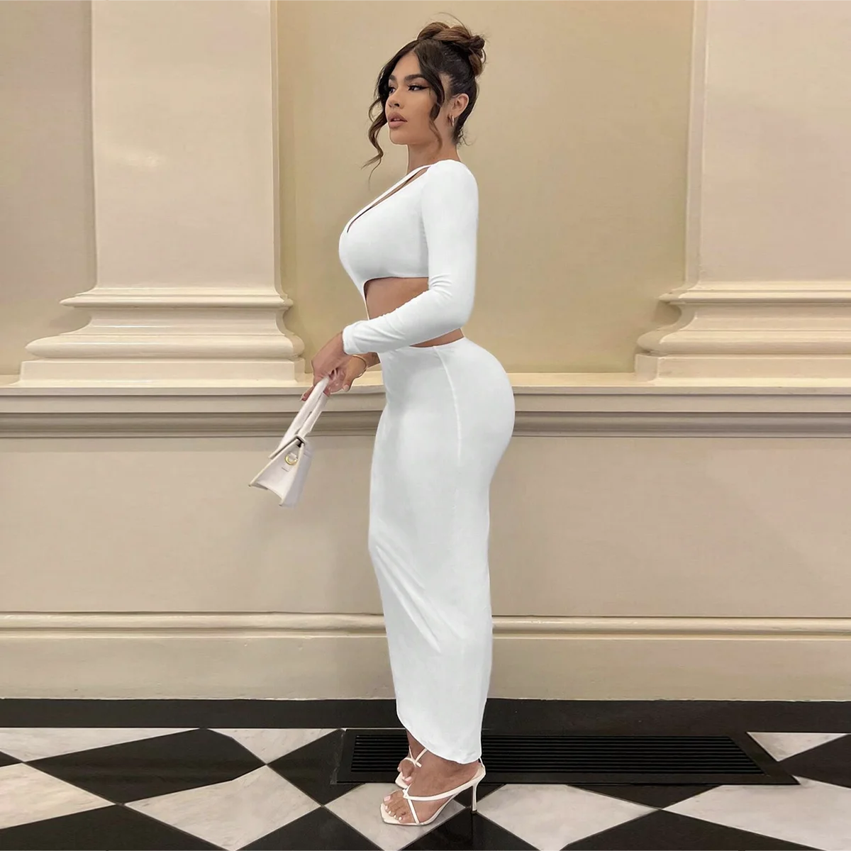 Zomerjurk Asymmetrische Mouw Sexy Uitgehold Enkellange Jurk Lange Cocktailjurk Elegante Avondjurken XK032