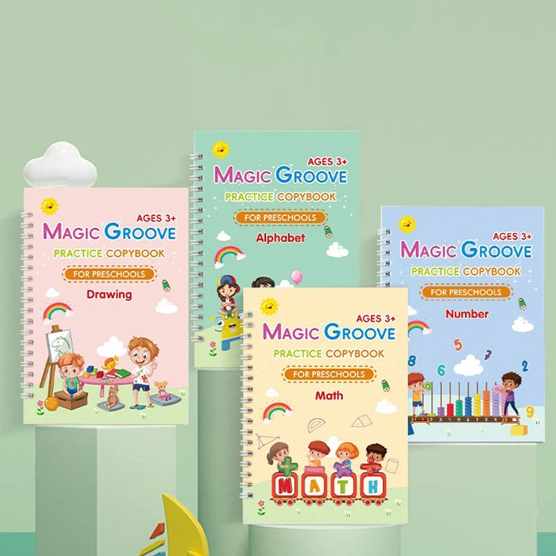 Age 3-8 Magic Practice Copybook Pen Preschools Kids Calligraphy Notebook Children Reusable English Writing Book