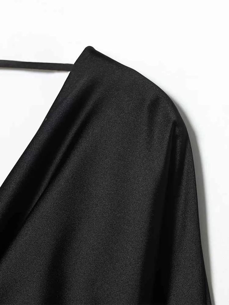 فستان نسائي جديد لخريف وشتاء على الطراز الأوروبي والأمريكي عصري وبسيط من الساتان والحرير برقبة ثنيات #5