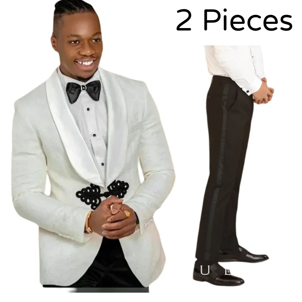 

2 Pcs Suits For Men With Christmas Tree Button Slim Fit Floral Wedding Groom Tuxedo Shawl Lapel African Style Suit