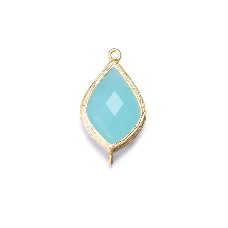 4PCS 14x24MM High Quality 18K Gold Color or Silver Color Brass Colourful Glass Beads 2 holes Drop Shape Connect Charms