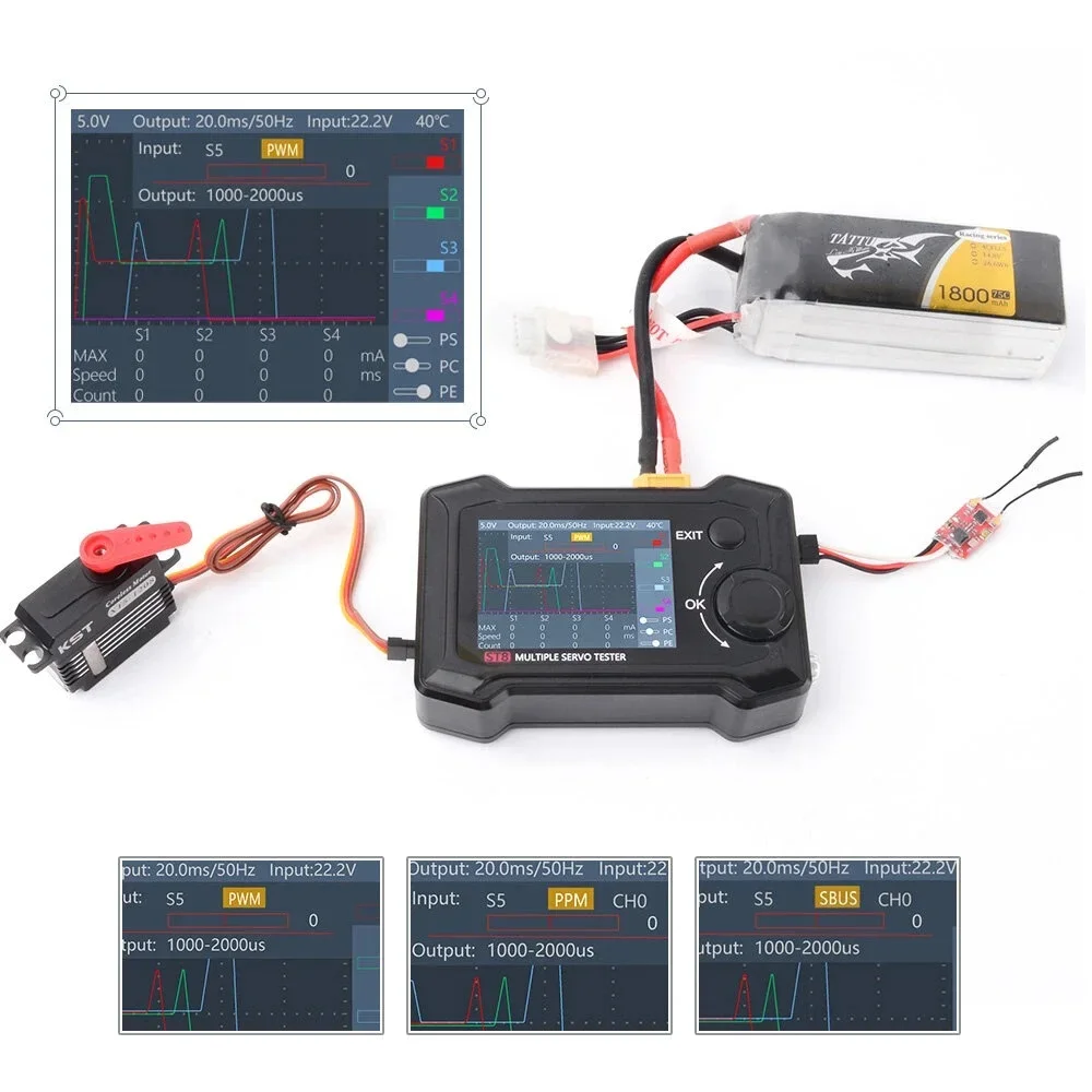 ToolkitRC ST8 8CH 100W 2A 7-28V LCD Servo Tester speciale PWM/PPM/SBUS segnale Speed Liner Step Servo Analyzer con 4 vie Indepen