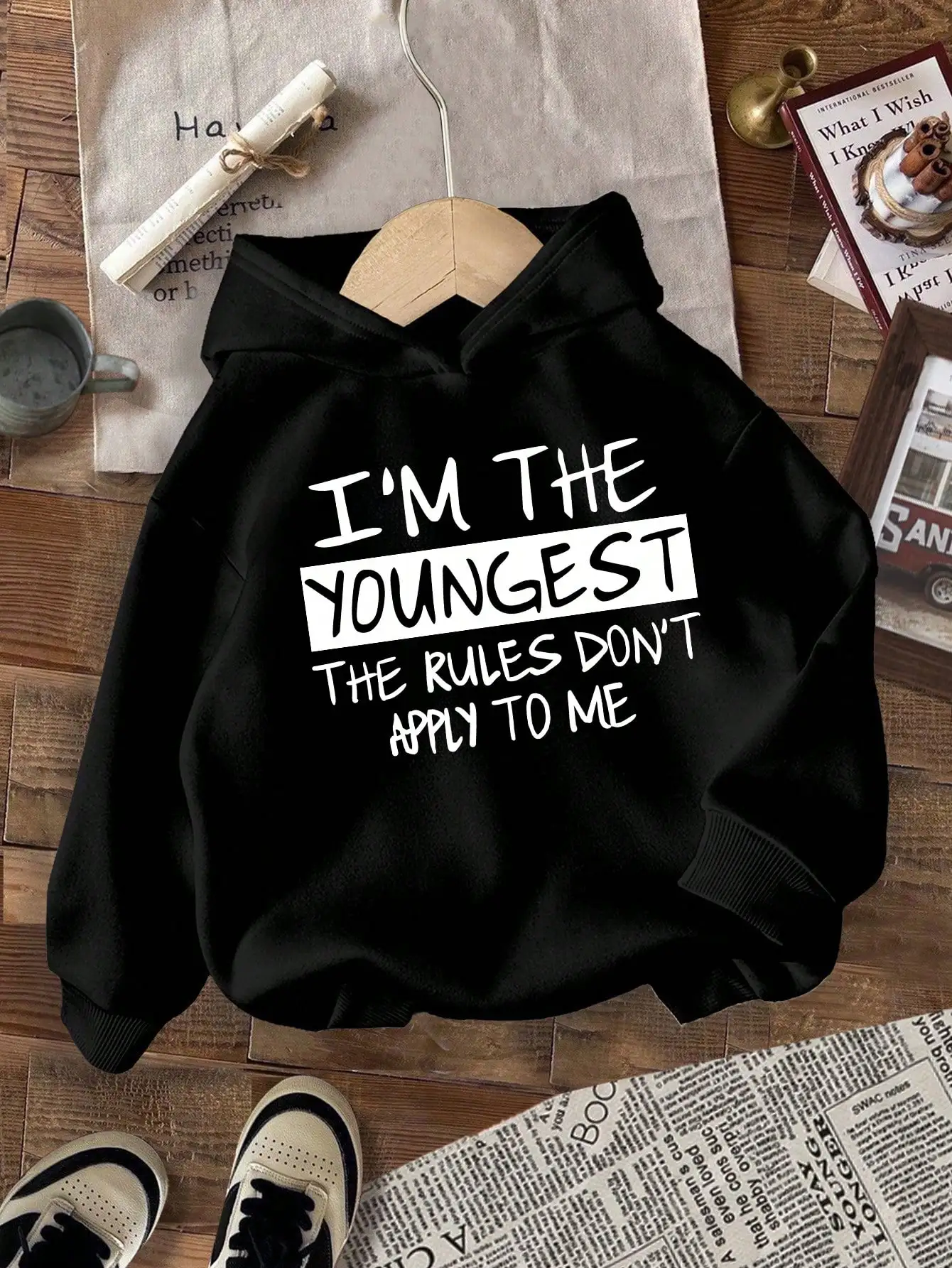 

Children's casual hoodie with letter pattern print, a fashionable and casual daily top for children