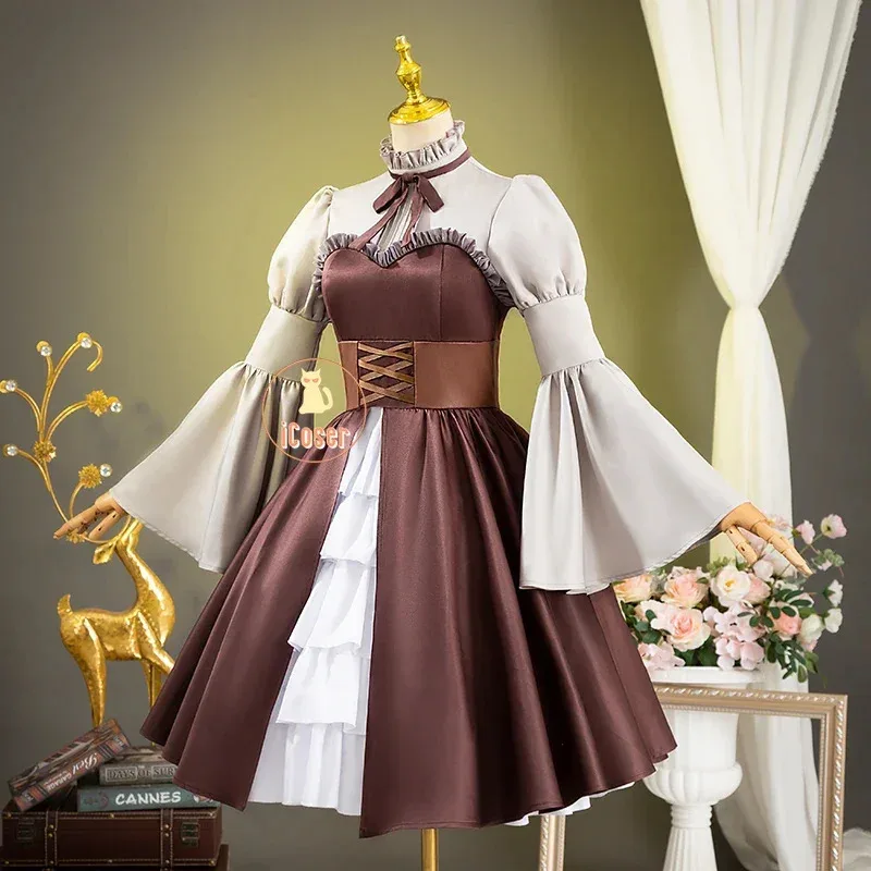 

Linie Cosplay Costume Anime Frieren Beyond Journey's End Gothic Lolita Dress Demon Headwear Outfit Halloween Party Womena;6'x,9;