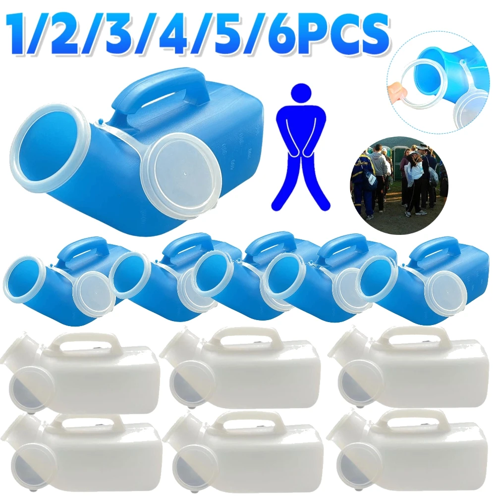 

1-6PCS Urinals for Men Spill Proof Pee Bottle 1200ml Plastic Portable Urinal with Lid Urinary Bottle Male for Car Elderly and In