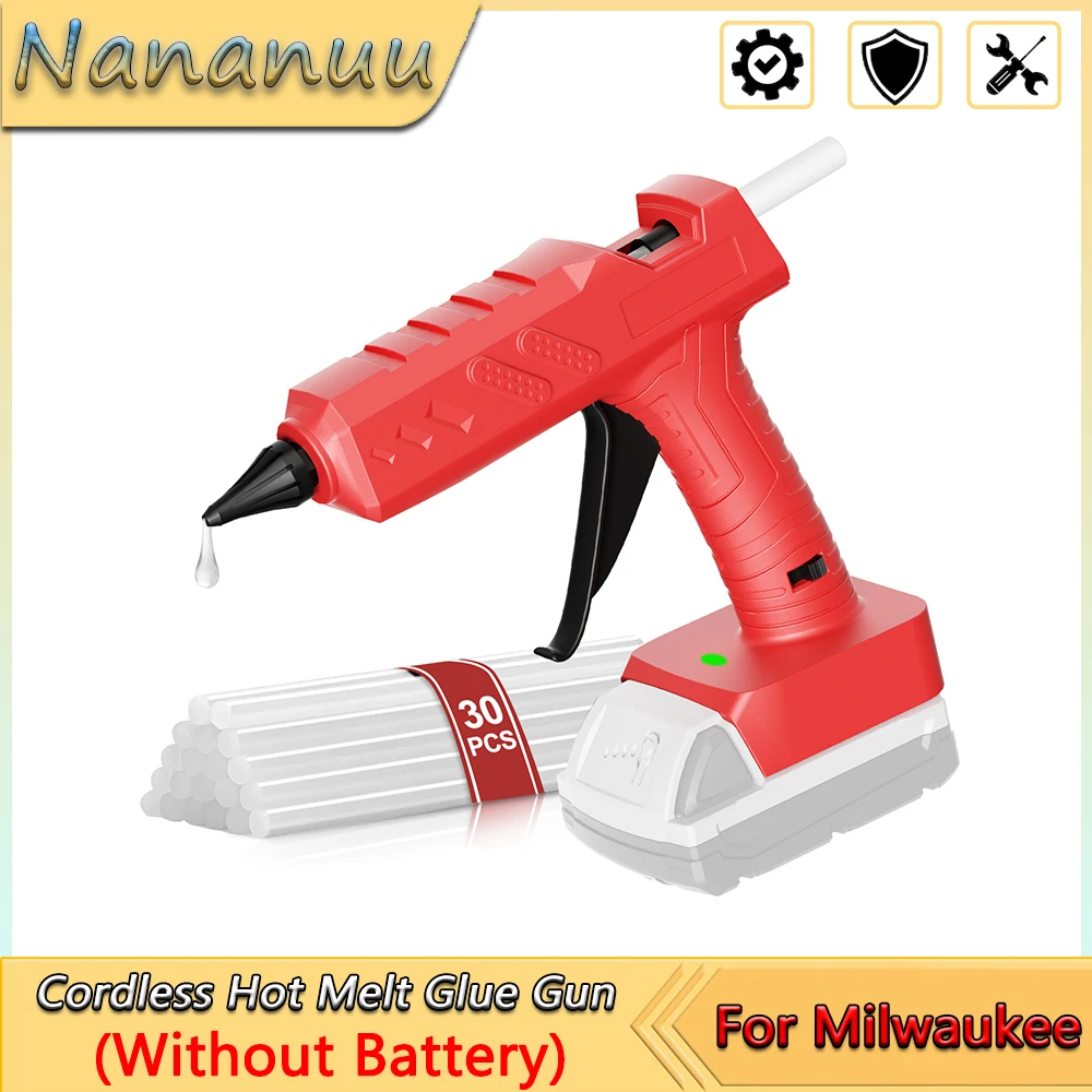 

Nananuu Cordless Hot Glue Gun for Milwaukee 18V Battery With 30pcs 11mm Sticks 30s Quick Preheat For Crafts & DIY (No Battery)