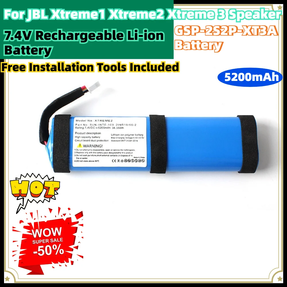 GSP-2S2P-XT3A 7.4V 5200mAh Rechargeable Li-ion Replacement Battery for JBL Xtreme 3 Bluetooth Speaker with Installation Tools