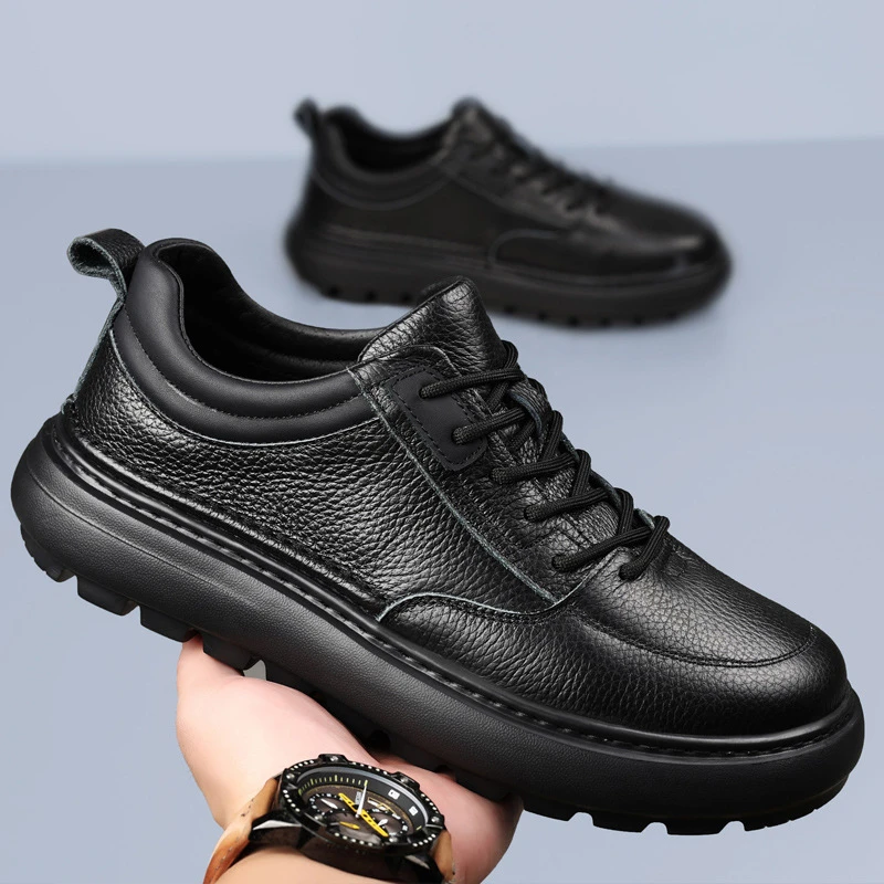 Mens First Layer Cowhide Autumn Winter Casual Shoes Genuine Leather Breathable Versatile Thick Bottom Fashion Comfortable Male