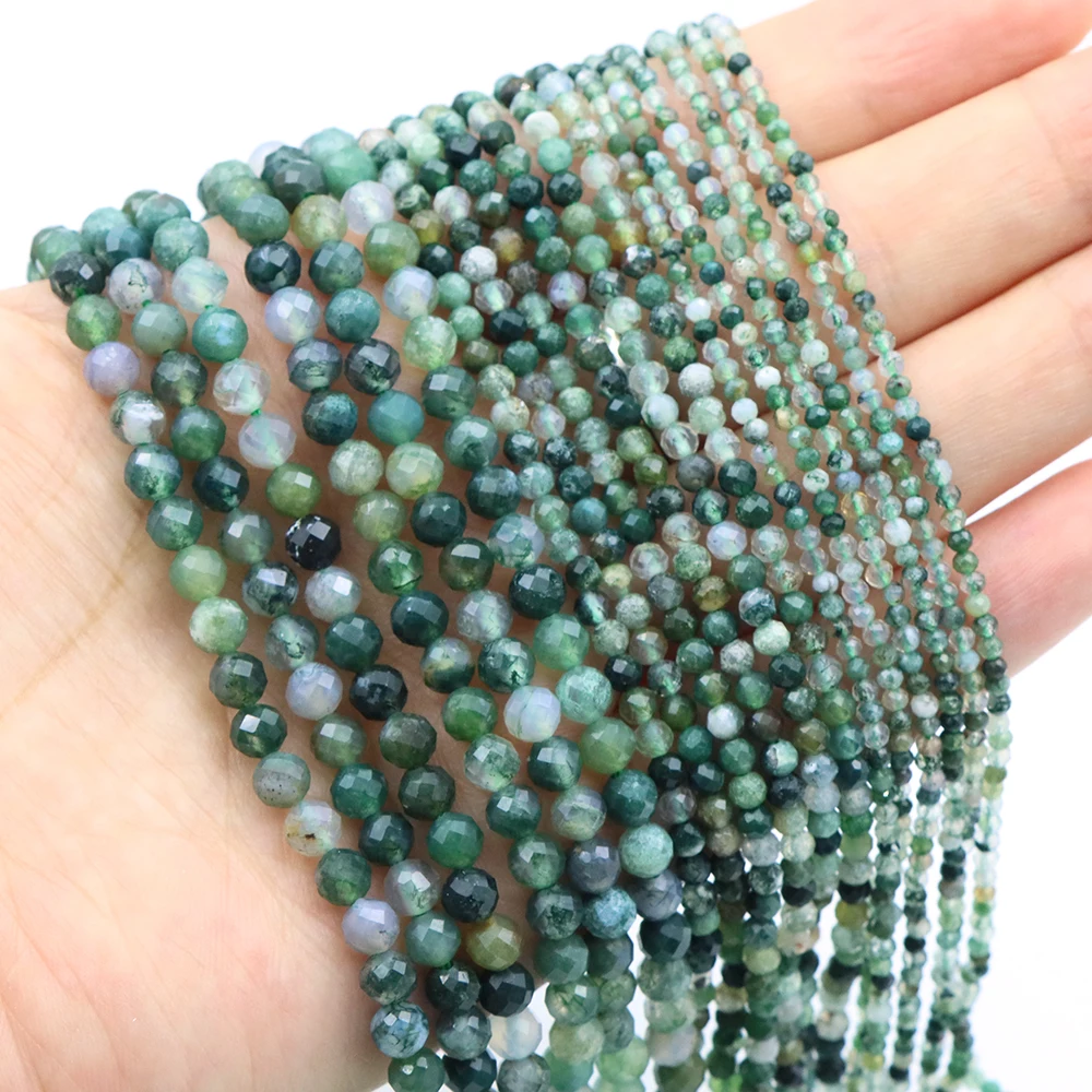2 3 4MM Natural Faceted Aquatic Green Moss Agate Micro Tiny Small Gems Beads For Jewelry Making DIY Bracelets Crafts Accessories