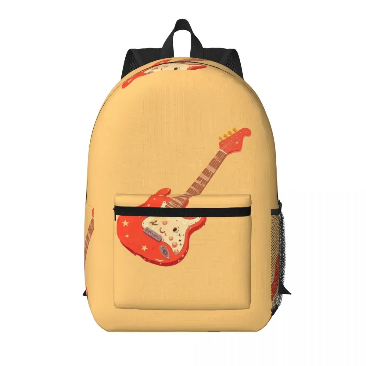 Red Cartoon Electric Guitar Student Backpack School Bag Hiking Travel Daypack for Men Women Bookbag Shoulder Bags