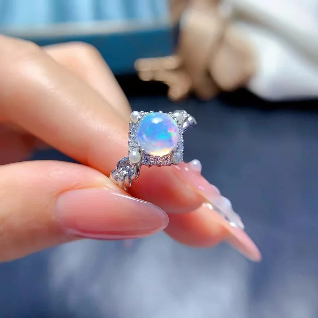 

Natural Opal Design Style 925 Silver White Opal Ring for Party 7mm*7mmSilver Ring 18K Gold Plating 925 Silver Gemstone Jewelry