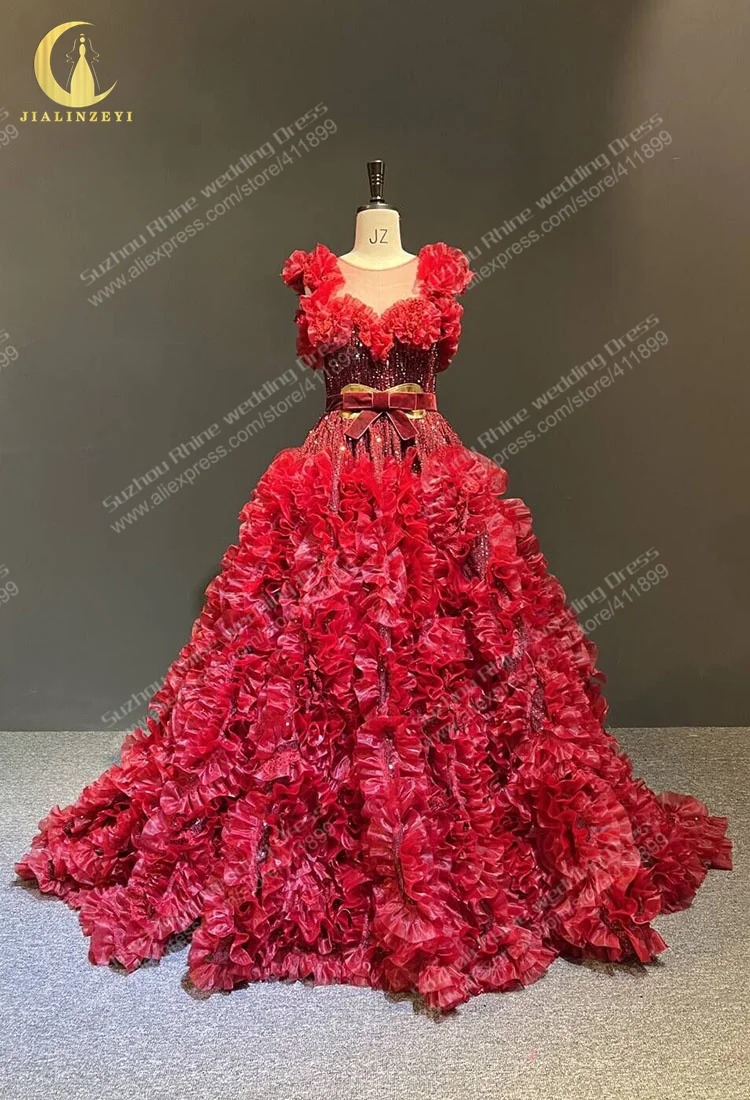 3417 Rhine Zuhair Murad Wine Red Beaded Organza Fashion  فساتين السهرة robes de soirée vestidos de fiesta evening dress