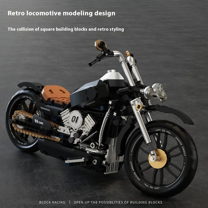 445 قطعة كلاسيكية ريترو 1:8 سوبر دراجة نارية كتلة مجموعة مدينة سباق الدراجات النارية التكنولوجيا الالعاب العملاقة الأطفال الأولاد الكبار الهدايا