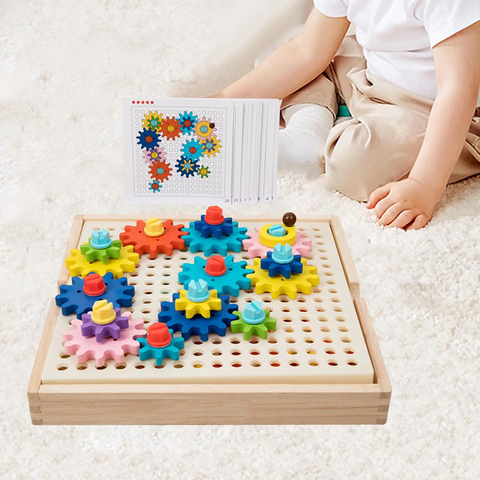 Jogo de engrenagem montessori brinquedos de madeira brinquedos de construção infantil com parafusos e chave de fenda