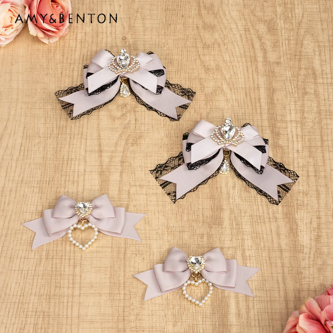 

Japanese Mine Mass-Produced Handmade Crown Rhinestone Lace Ribbon Bow Hair Clip Pair Ponytail Hair Bow Lolita Hair Accessories