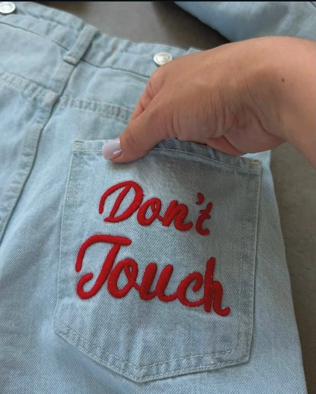 

Hip Hop Embroidery Ripped Jeans Y2k Streetwear Womens Distressed High Waist Loose Wide Leg Light Red Letters Blue Denim Pants