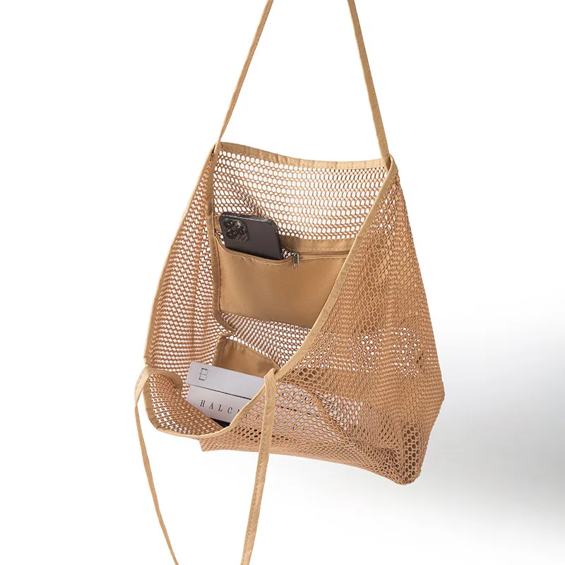 Beach hollowed out handbag large capacity mesh bag casual travel and swimming bag luxury designer handbags and tote bag 2024