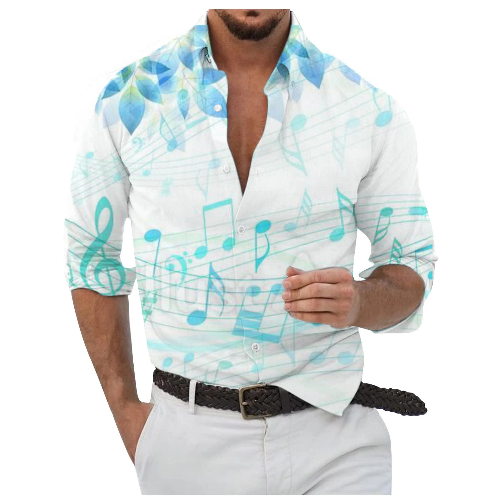 

Men's Button Down Shirt Musical Note Collar 3D Printing Everyday Vacation Long Sleeve Printed Clothing Hawaiian Casual Beach