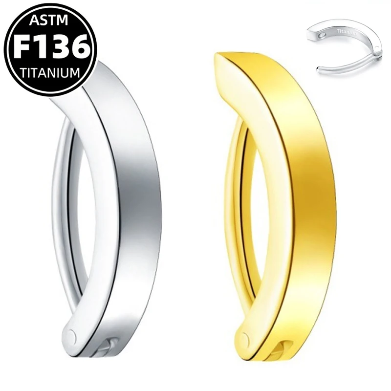 ASTM F136 Titanium Clicker Belly Button Ring 14G Hinged Click Navel Barbell Rings Body Piercing Jewelry, Gold/Silver 10mm/12mm