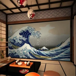 Papiers peints photo HD Big Waves, papier peint de fond de vent, Ukiyo-e japonais, 3D pour la cuisine japonaise, décor de restaurant de sushi