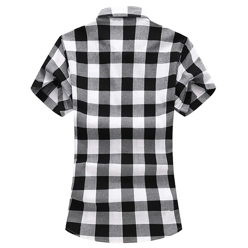 

Summer New Striped Plaid Short-sleeved Shirt Men's Fashion Casual Cotton Shirt White Red Green Gray Blue Camisa Man Chemise 7XL