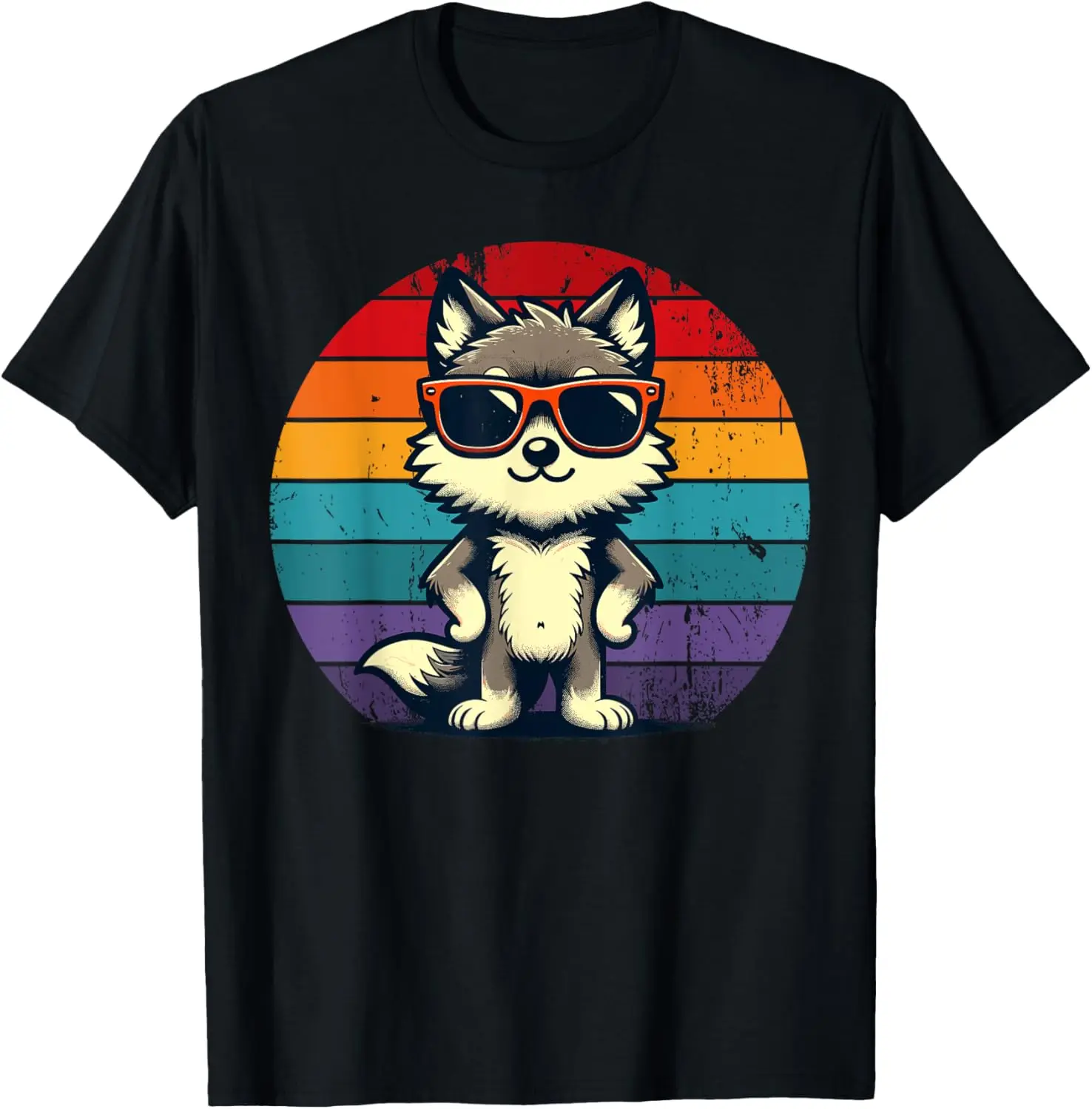 Cool Retro Wolf in Sunglasses 70s 80s 90s Novelty Funny Wolf T-Shirt