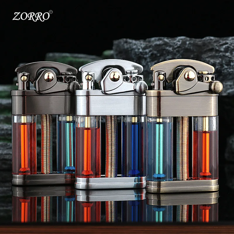 ZORRO Creative Roker Arm Kerosene Lighter Transparent Fuel Tank Portable Retro Grinding Wheel Cigarette Lighter Men's Gift