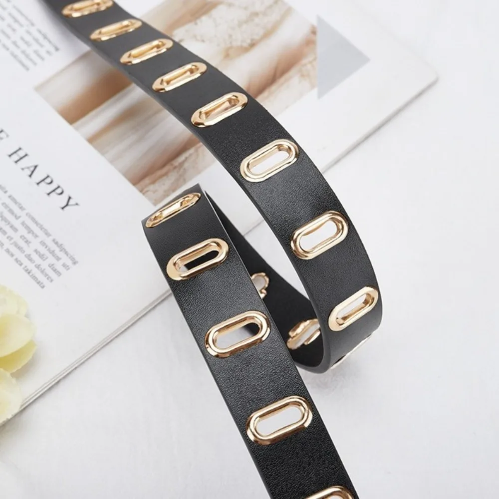 Повседневный ремень из искусственной кожи с круглой пряжкой, тонкий женский пояс в стиле панк, студенческий пояс с отверстиями
